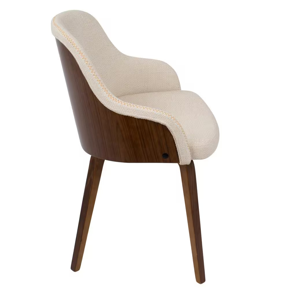 Bacci Mid-Century Modern Walnut and Cream Fabric Dining/Accent Chair in Wood