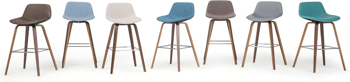 SIMPLIHOME Raya 24" Seat Height Vegan Leather Counter Stool (Set of 2) | Aqua Blue, Mid-Century Counter Stools with Curved Backrest and Footrest; Upholstered Kitchen or Bar Seating.