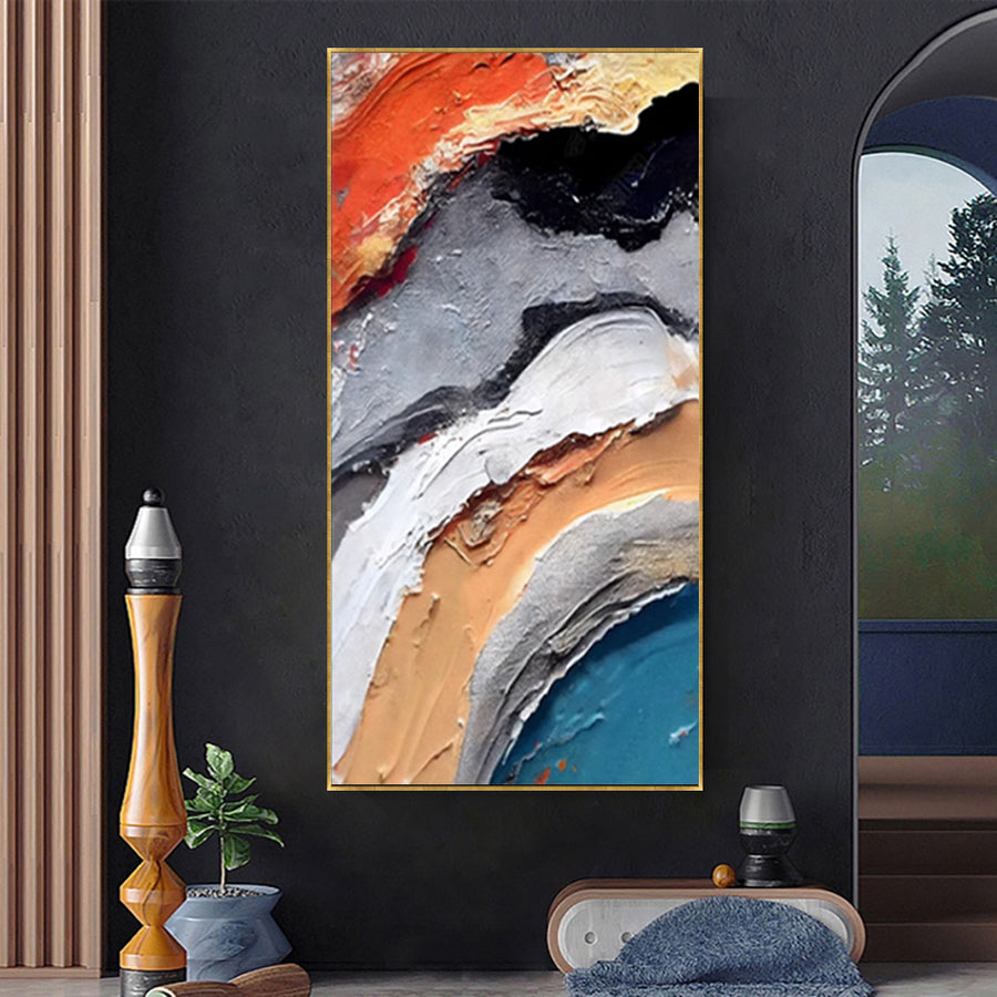 Mid-Century Modern 3D Textured Hand Painted Oil Painting for Elegant Living Spaces