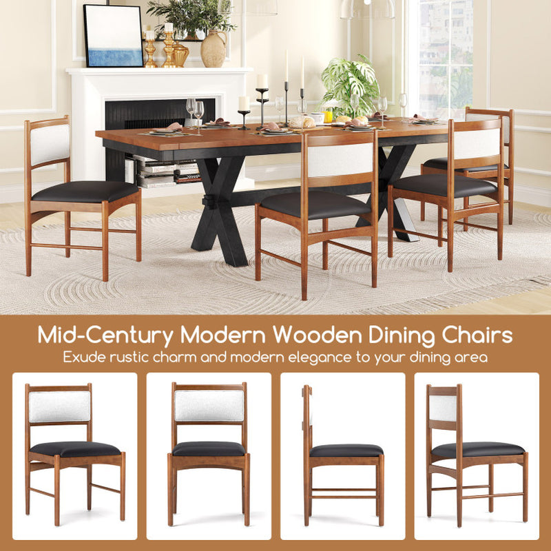 Wooden Dining Chair Set of 2 with Rubber Wood Frame and Faux Sherpa Backrest