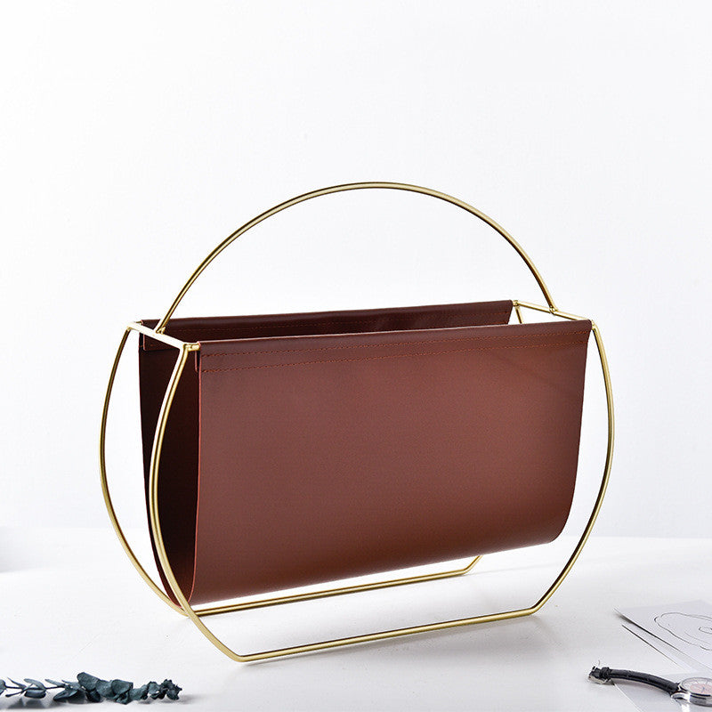 Light Luxury Nordic Metal & Leather Magazine Rack