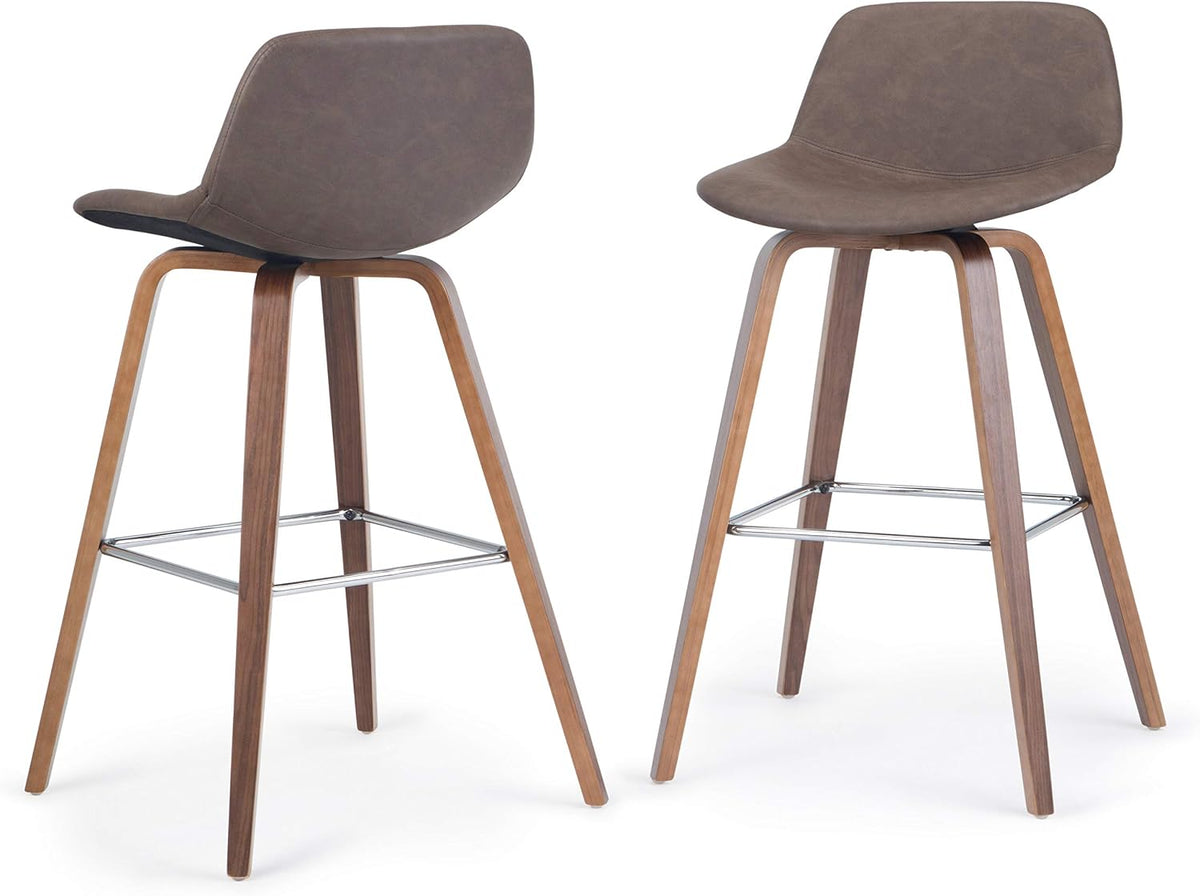 SIMPLIHOME Raya 24" Seat Height Vegan Leather Counter Stool (Set of 2) | Aqua Blue, Mid-Century Counter Stools with Curved Backrest and Footrest; Upholstered Kitchen or Bar Seating.