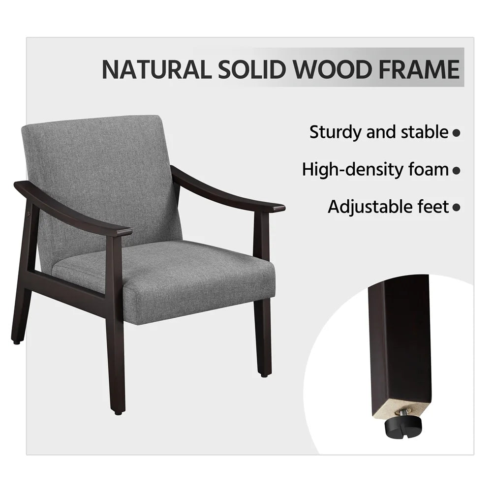 Mid-Century Modern Accent Chair with Wooden Frame, Dark Gray Fabric