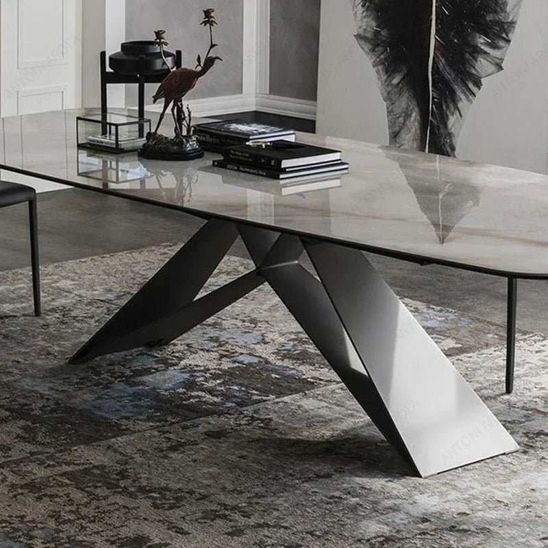 Dresden Collection | Arched Marble-Topped Polished Obsidian Marble Dining Table - highlighting material texture and craftsmanship detail in a Mid-Century Modern dining room setting.
