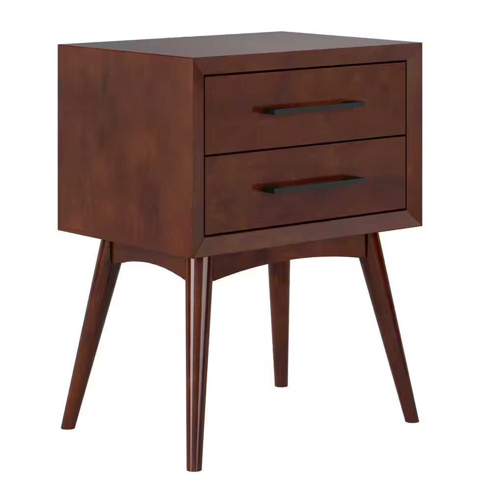 Pasadena Mid Century Modern Walnut 2 Drawer Nightstand