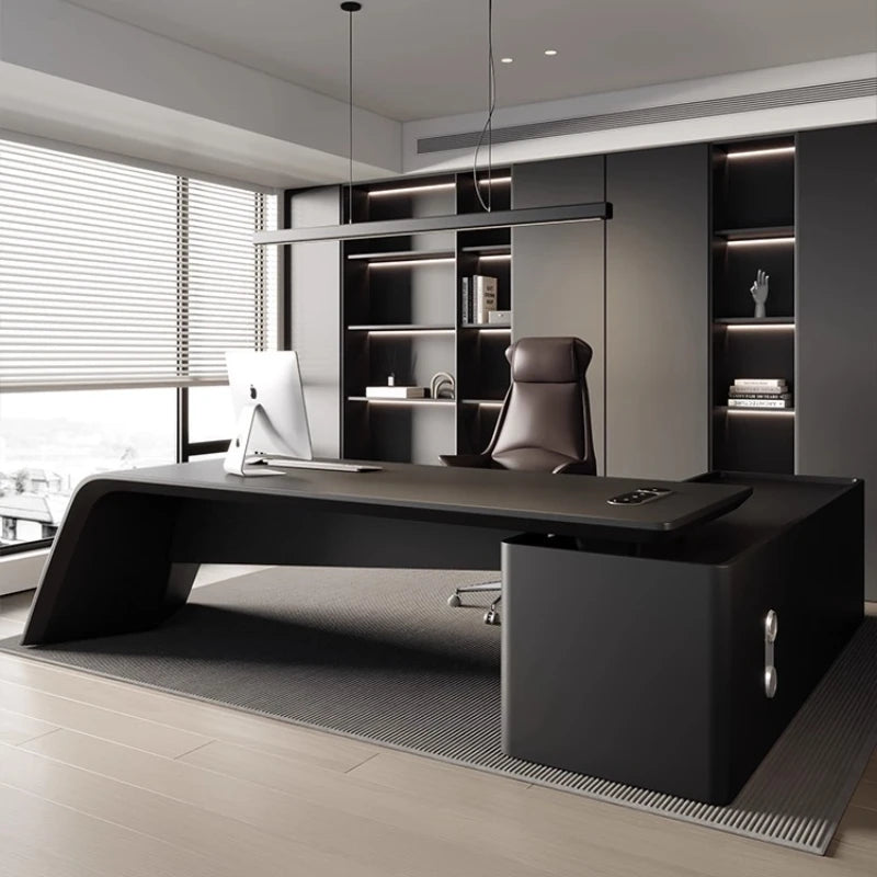 Black Luxury Boss Desk - Modern Mid Century Elegance