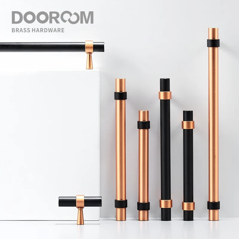 Brass Furniture Handles Modern Copper Black Pulls Cupboard Wardrobe Dresser Shoe Box Drawer Cabinet Handles Knobs
