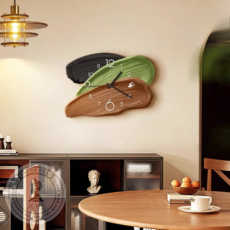 Fontaine Collection | Geometric Brass-Accented Emerald Lacquer Wall Clock - captured in a curated lifestyle vignette in a Mid-Century Modern living room setting.