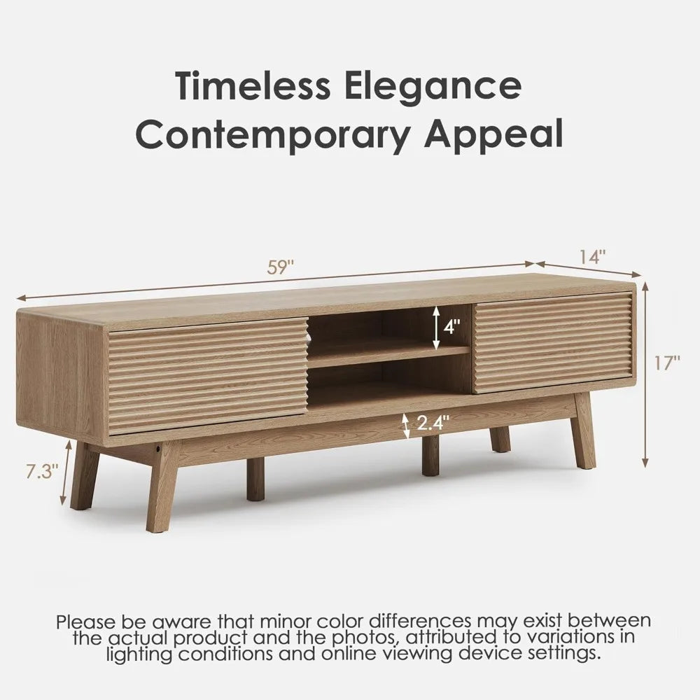 Dresden Collection | Fluted Desert-Modern Fluted Oak Media Console - highlighting material texture and craftsmanship detail in a Mid-Century Modern entryway setting.