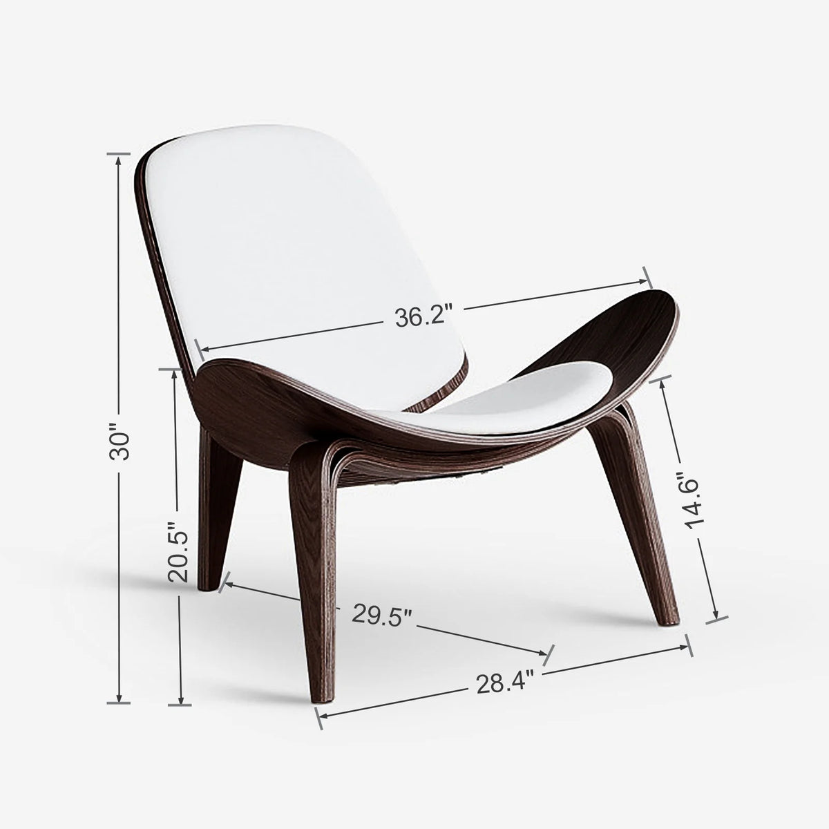 Shell Chair, Armless Mid Century Modern Accent Chair Faux Leather Shell Lounge Chair for Living Room, Tripod Side Chair with Padded Seat, (Walnut-White)