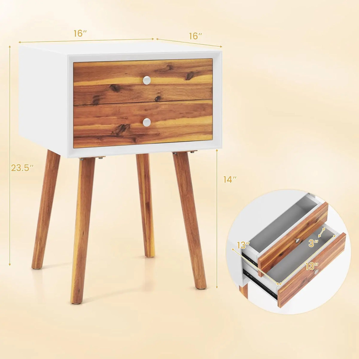 Dresden Collection | Drawer Walnut Nightstand - highlighting material texture and craftsmanship detail in a Mid-Century Modern bedroom setting.