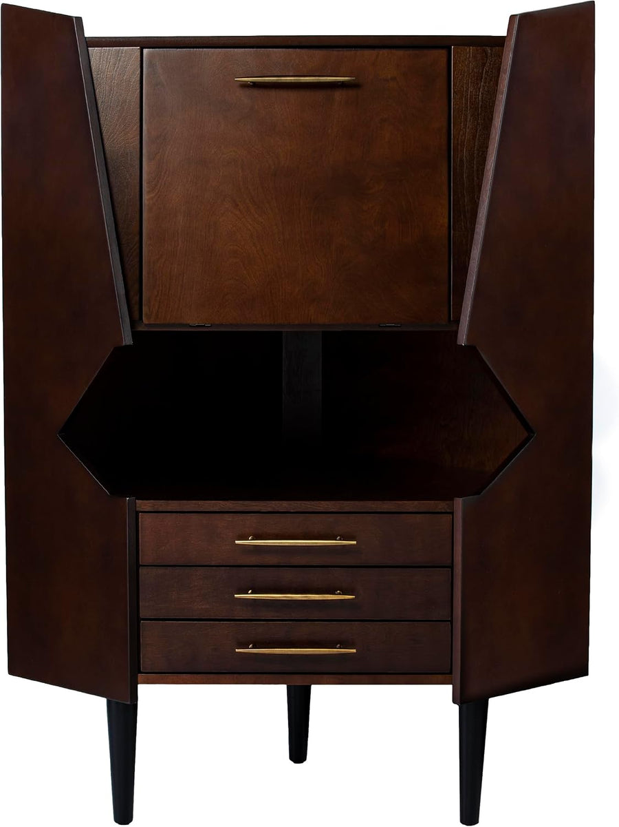 Larson Corner Storage Bar Cabinet, Brown.
