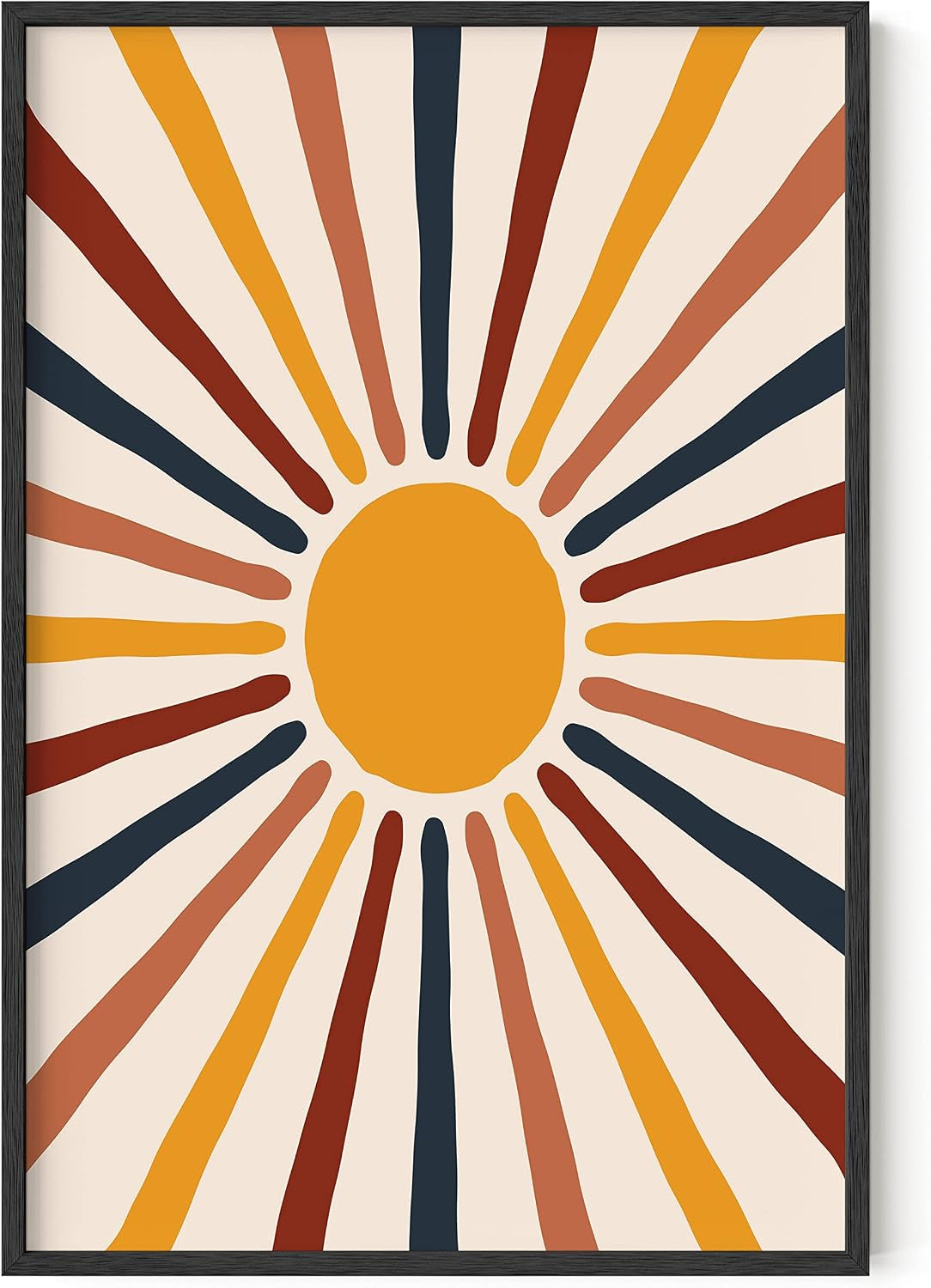 HAUS and HUES Boho Framed Wall Art - Southwestern Geometric Sun Print, Mid Century Modern Decor, Black Frame 12X16