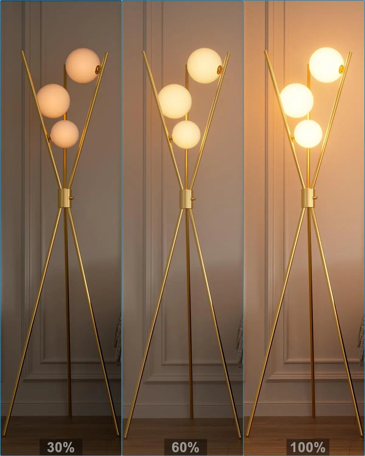 Ellington Collection | Hairpin-Legged Brass-Accented Brushed Brass Tripod - presented at scale within a designed interior in a Mid-Century Modern living room setting.