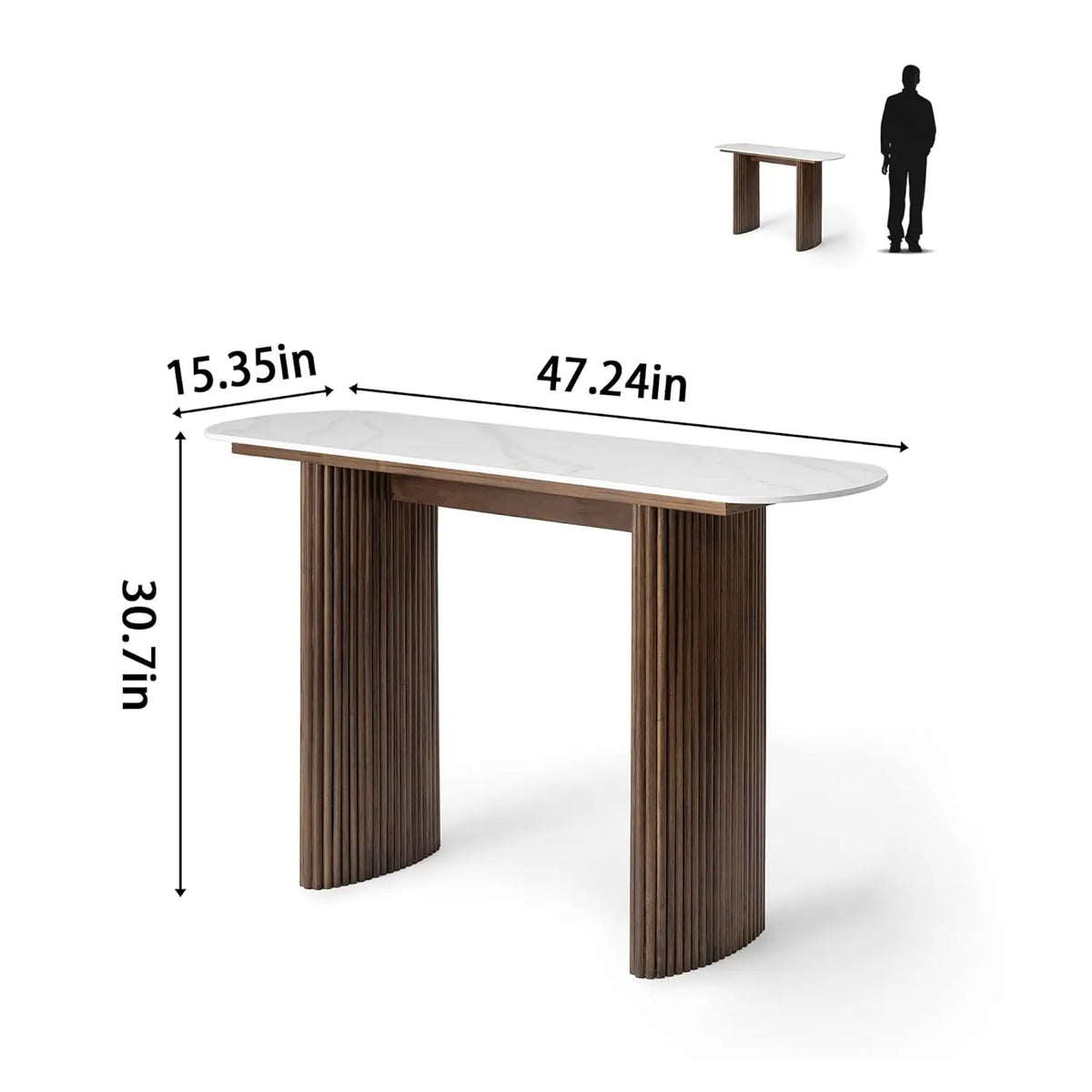 Astoria Collection | Tapered-Leg Atomic-Era Walnut Console - showcasing full sculptural form and curated finish in a Mid-Century Modern entryway setting.