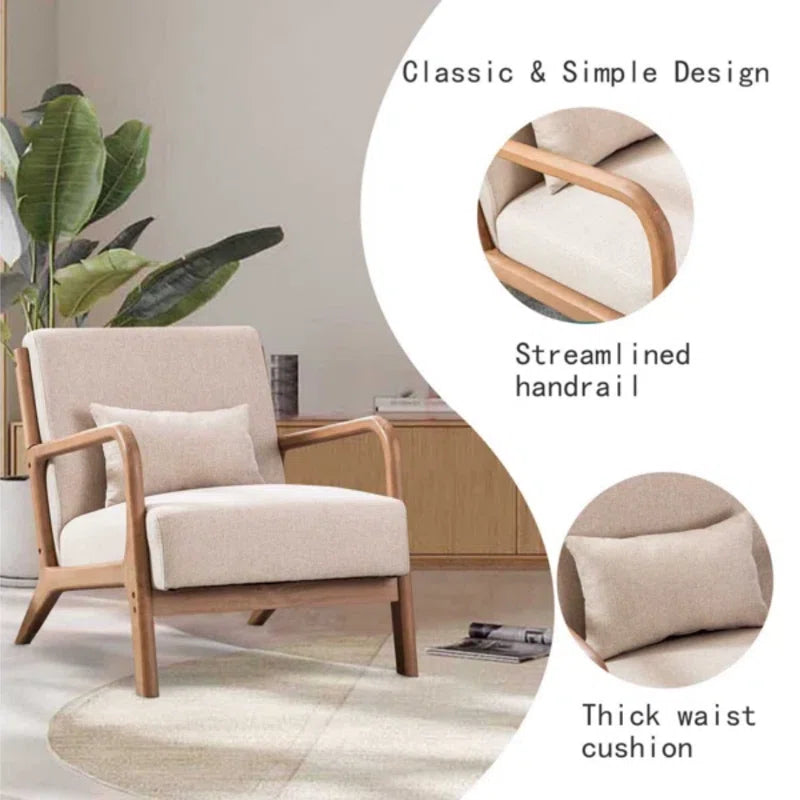 Hertford 26" Wide Mid Century Upholstered Solid Wood Accent Chair with an Extra Pillow
