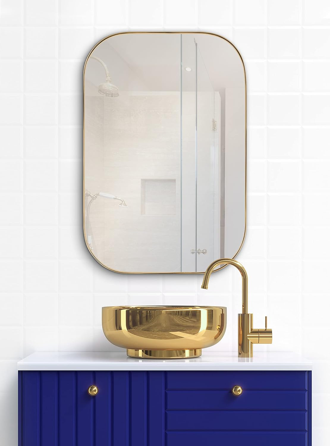 Rollo Midcentury Rounded Rectangle Mirror; 20 X 30; Gold; Modern Metal Framed Mirror