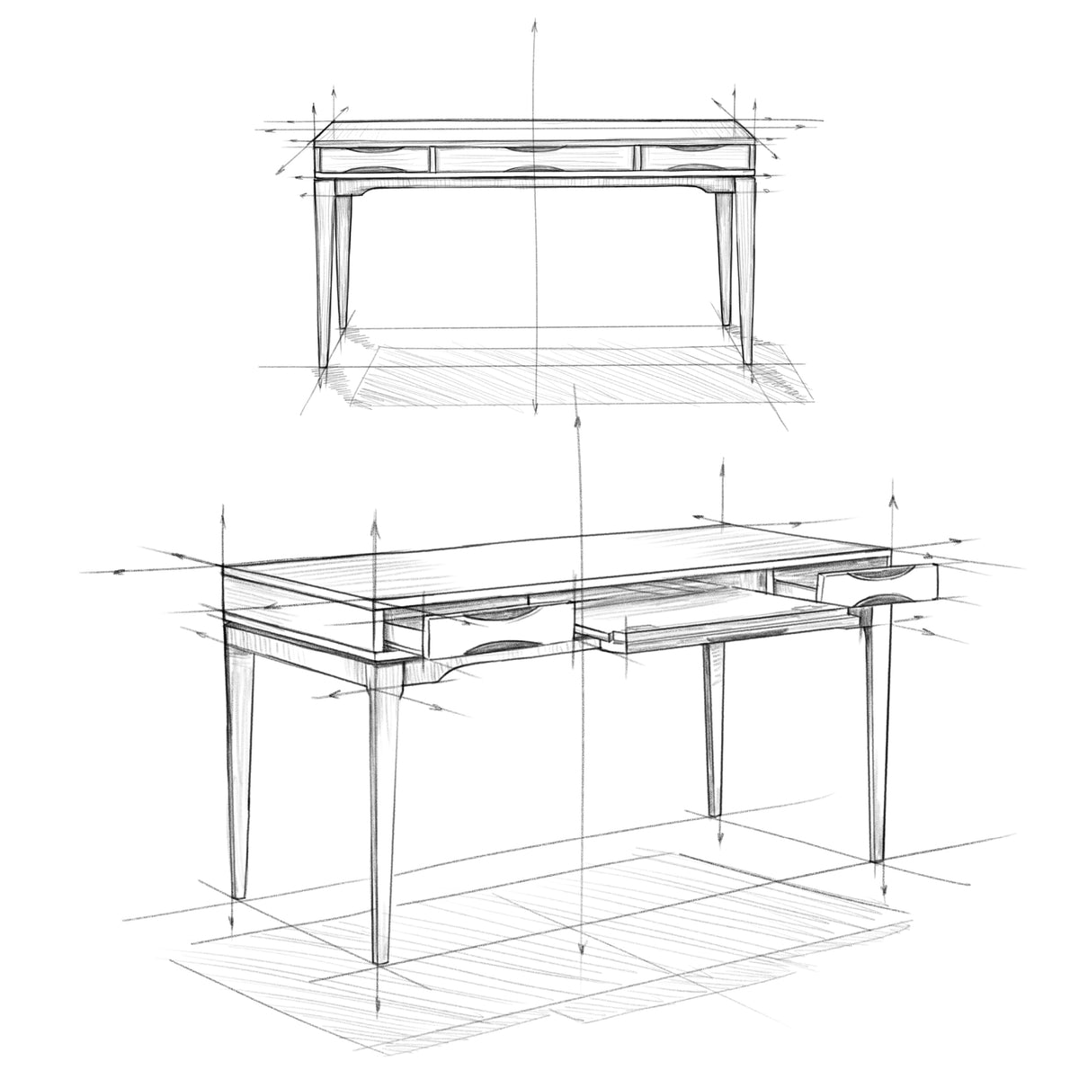 Harper 60 Inch Wide Solid Wood Mid Century Modern Desk in Farmhouse Grey