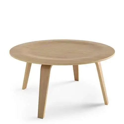 Dresden Collection | Geometric Circular Nordic Round Wood Coffee Table - styled from an alternate angle revealing dimensional depth in a Mid-Century Modern living room setting.