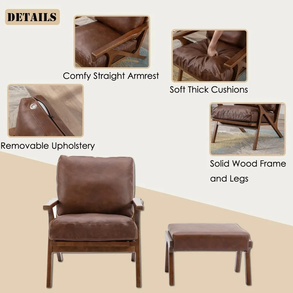 Ellington Collection | Angular Leather-Wrapped Walnut & Leather Set - featuring close-up joinery and artisanal finish quality in a Mid-Century Modern living room setting.