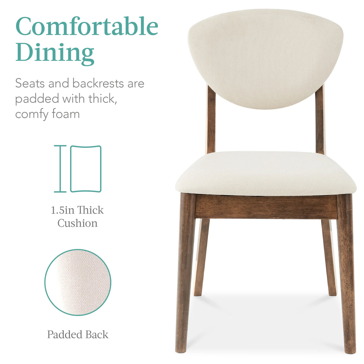 5-Piece Compact Wooden Mid-Century Modern Dining Set W/ 4 Chairs, Padded Seat & Back - Walnut/Cream