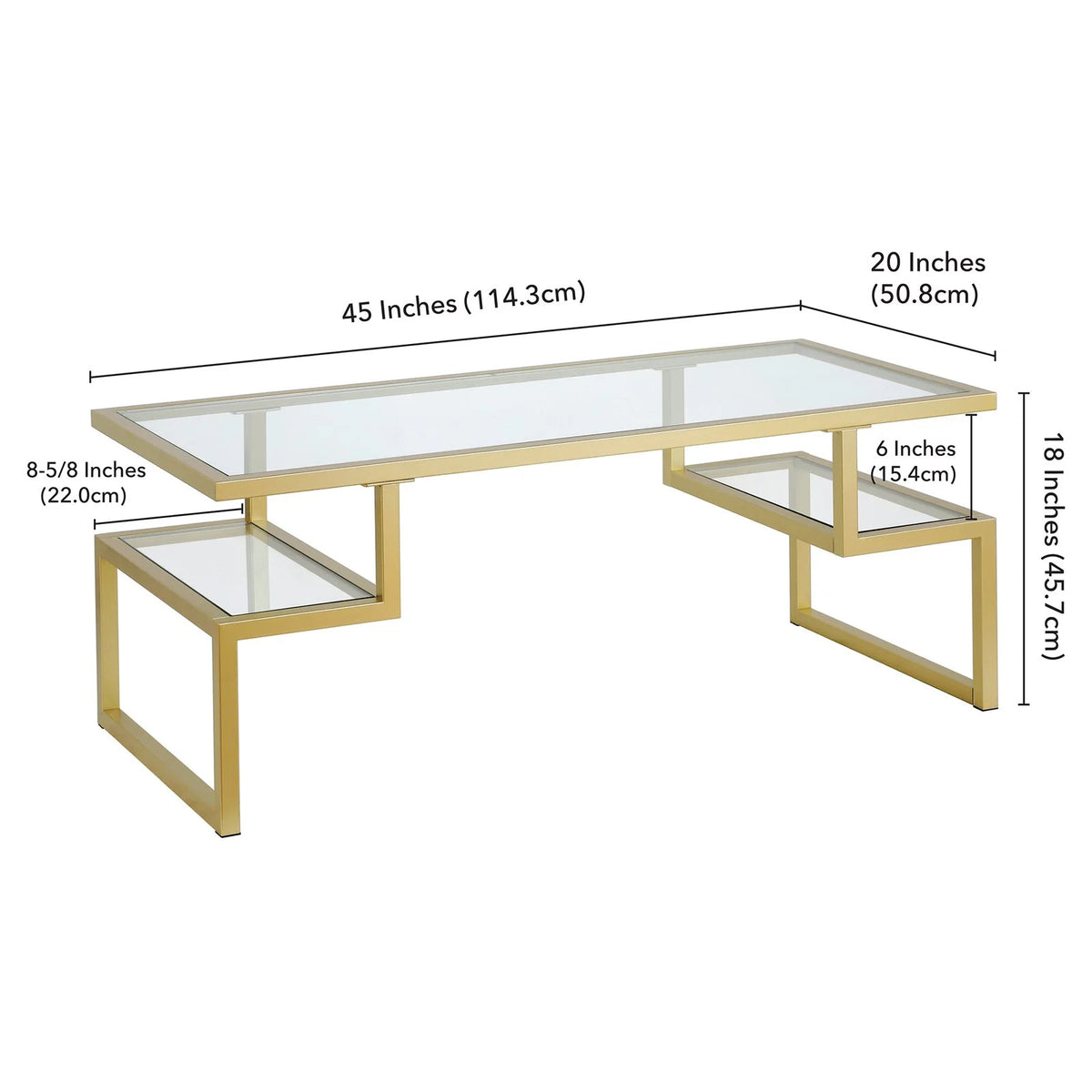 Zander 45" Wide Rectangular Coffee Table, Brass