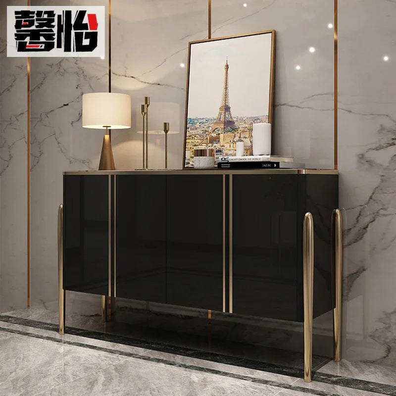 Fontaine Collection | Tapered-Leg Brass-Accented Walnut Organizer - framed in an editorial still-life composition in a Mid-Century Modern living room setting.