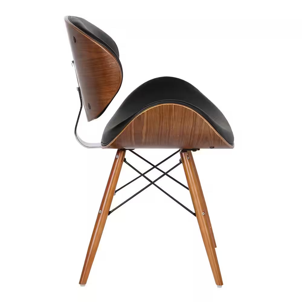 Cassie 31 In. Black Faux Leather and Walnut Wood Finish Mid-Century Dining Chair