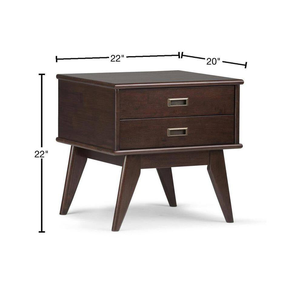 Draper Solid Hardwood 22 In. Wide Rectangle Mid-Century Modern End Side Table in Medium Auburn Brown