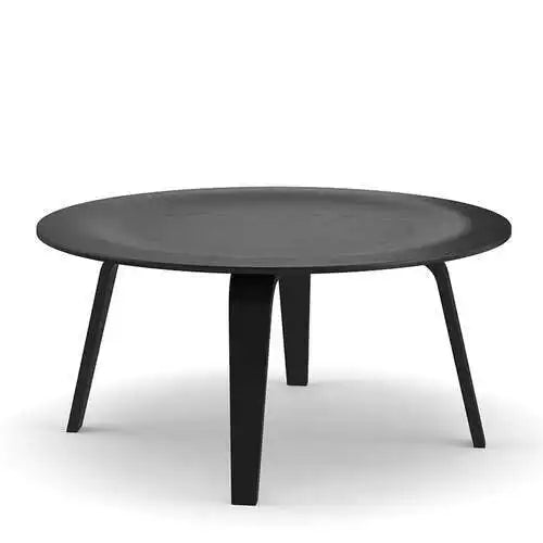 Dresden Collection | Geometric Circular Nordic Round Wood Coffee Table - framed in an editorial still-life composition in a Mid-Century Modern living room setting.