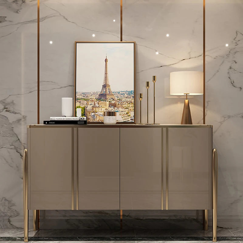 Fontaine Collection | Tapered-Leg Brass-Accented Walnut Organizer - exhibiting shadow play and geometric silhouette detail in a Mid-Century Modern living room setting.