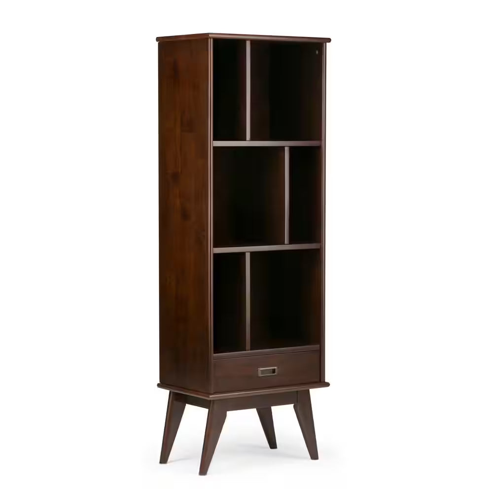 Draper Solid Hardwood 64 In. X 22 In. Mid-Century Modern Bookcase and Storage Unit in Medium Auburn Brown