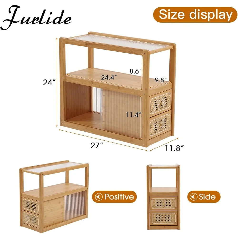 Dresden Collection | Floating Glass-Top Bamboo & Glass Nightstand - presented at scale within a designed interior in a Mid-Century Modern bedroom setting.