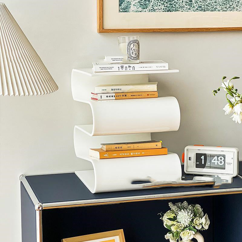 Belmont Collection | Sculptural Atomic-Era Lucite Display Tower - captured in a curated lifestyle vignette in a Mid-Century Modern living room setting.
