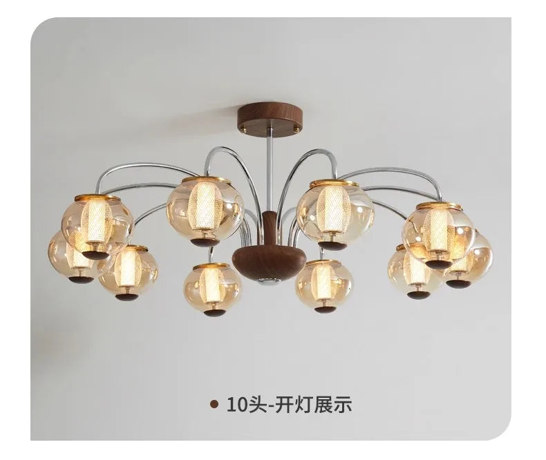 Dresden Collection | Atomic-Era Walnut Pendant - styled from an alternate angle revealing dimensional depth in a Mid-Century Modern living room setting.