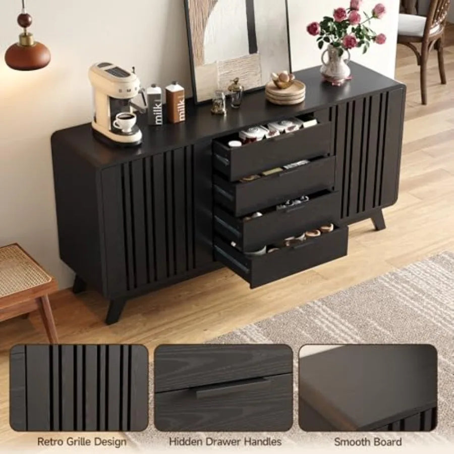 Cordoba Collection | Fluted Brass-Accented Walnut Sideboard - captured in a curated lifestyle vignette in a Mid-Century Modern living room setting.