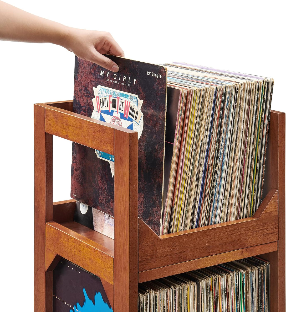 Asheville Small Mid-Century Modern Record Stand, Vinyl Storage, Holds up to 130 Records, Walnut