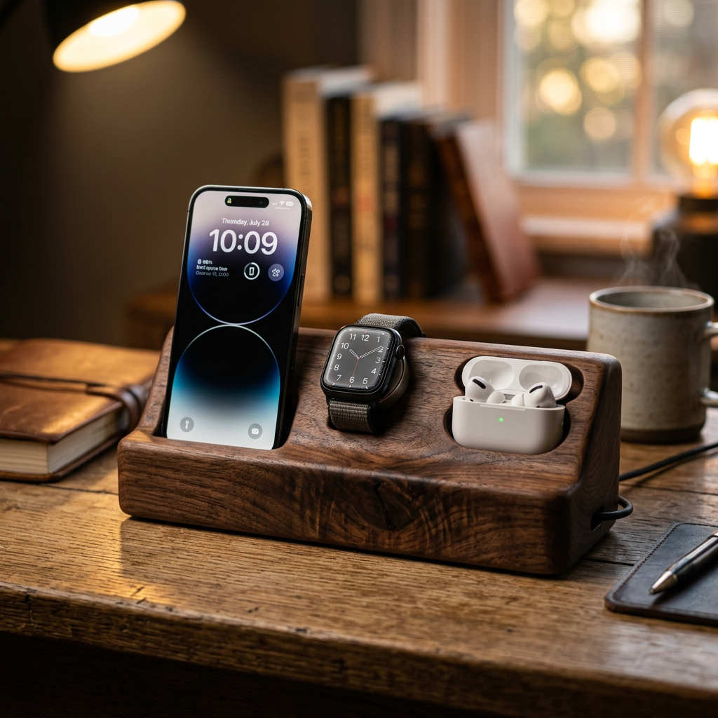 Black Walnut Multi-Device Charging Station | Command Deck - Artisan power center.