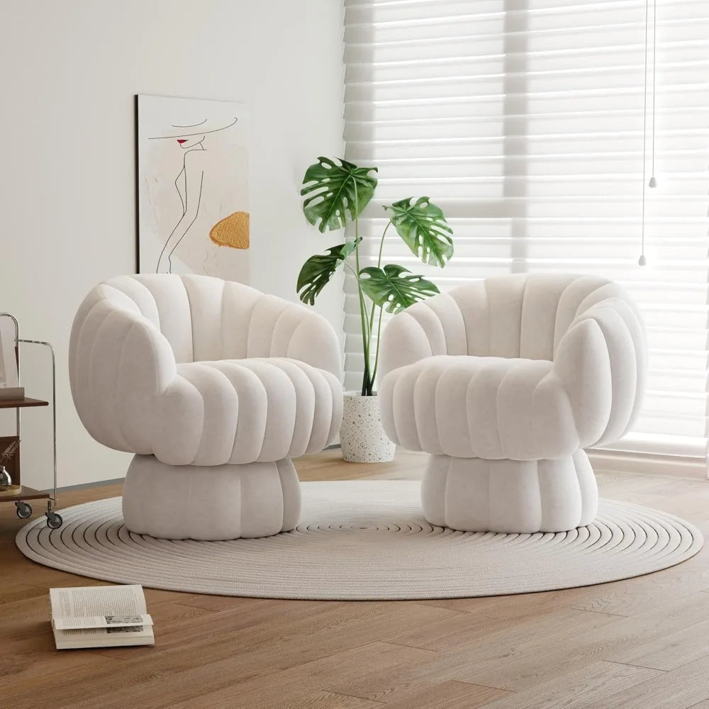 Fontaine Collection | Sculptural Velvet-Cushioned Velvet Swivel Duo - highlighting material texture and craftsmanship detail in a Mid-Century Modern living room setting.