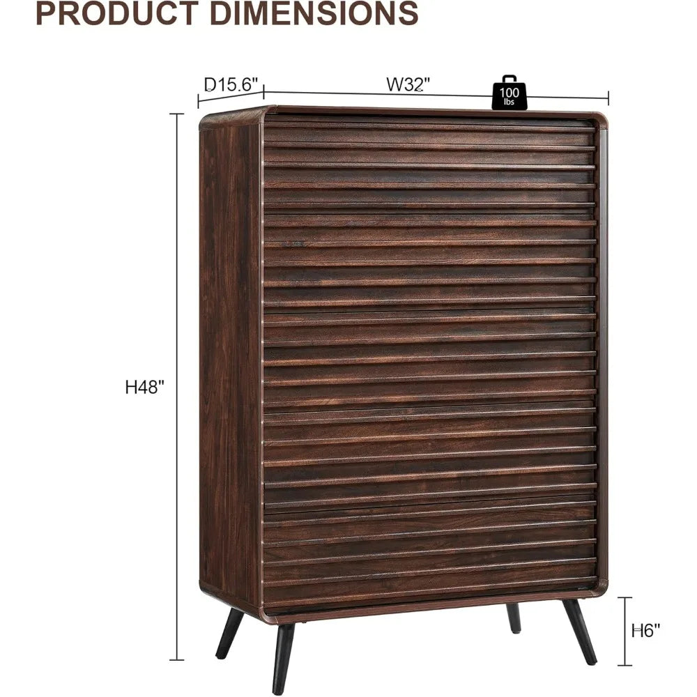 Ellington Collection | Fluted Atomic-Era Fluted Walnut Dresser - highlighting material texture and craftsmanship detail in a Mid-Century Modern bedroom setting.