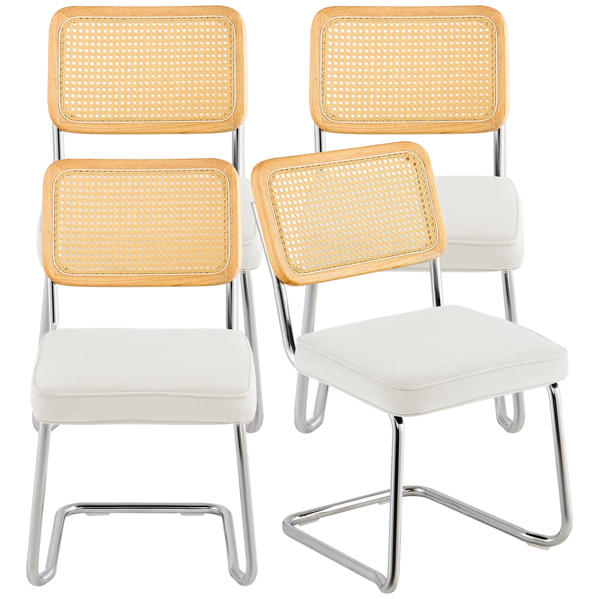 Elevate Your Space with Our Set of 4 Mid Century Modern Rattan Dining Chairs! 🌟 Upholstered Velvet & Retro Style Perfect for Any Room! 🪑✨