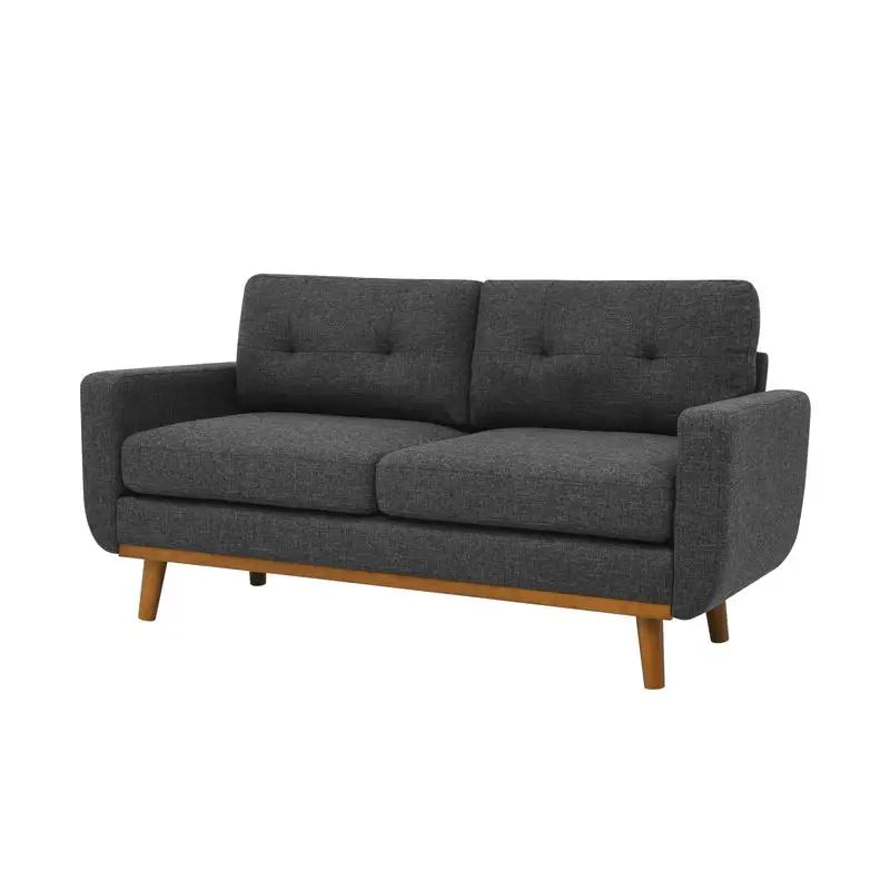 Ellington Collection | Streamlined Velvet-Cushioned Velvet Tufted Loveseat - showcasing full sculptural form and curated finish in a Mid-Century Modern living room setting.