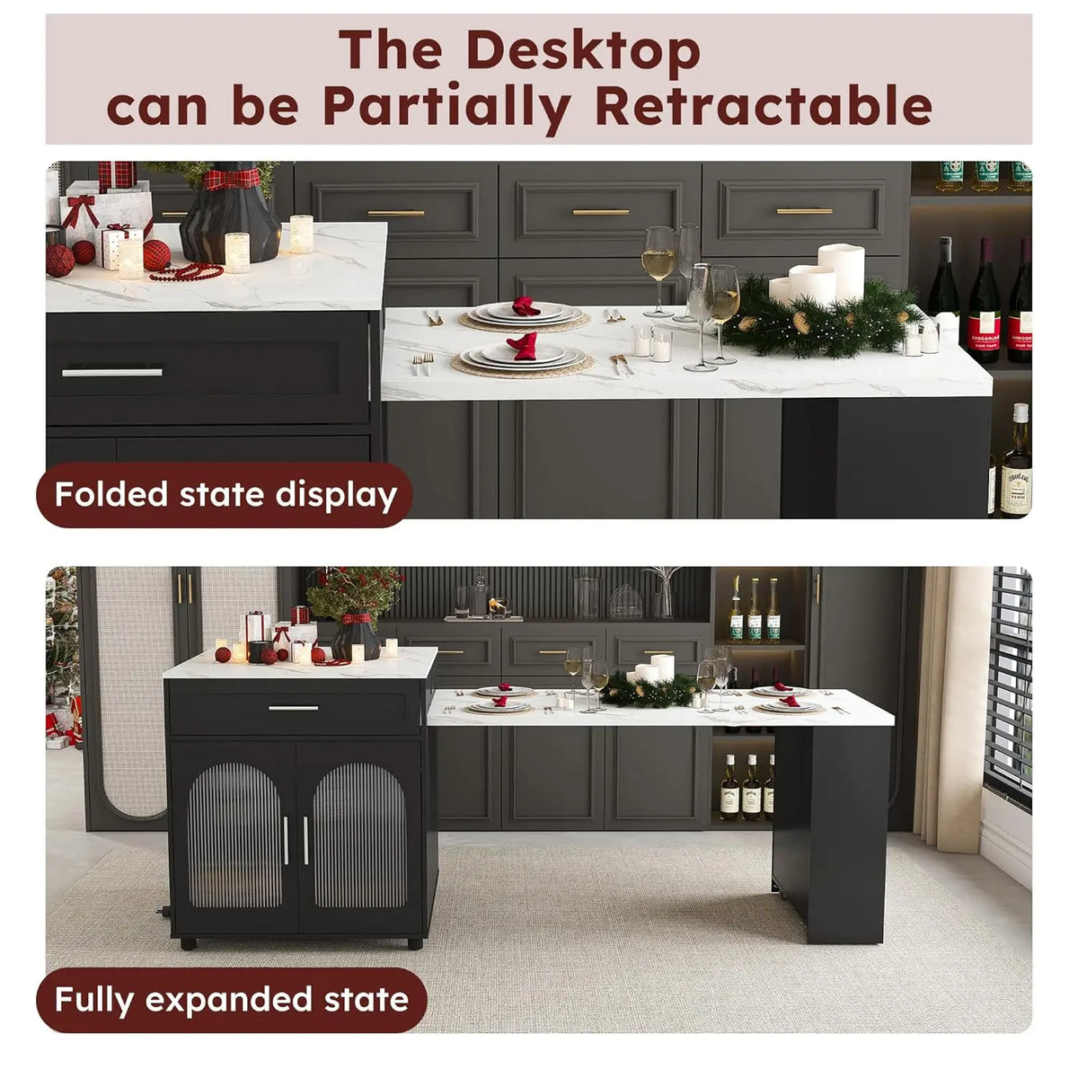 Ellington Collection | Tapered-Leg Brass-Accented Walnut Kitchen Island - featuring close-up joinery and artisanal finish quality in a Mid-Century Modern kitchen setting.