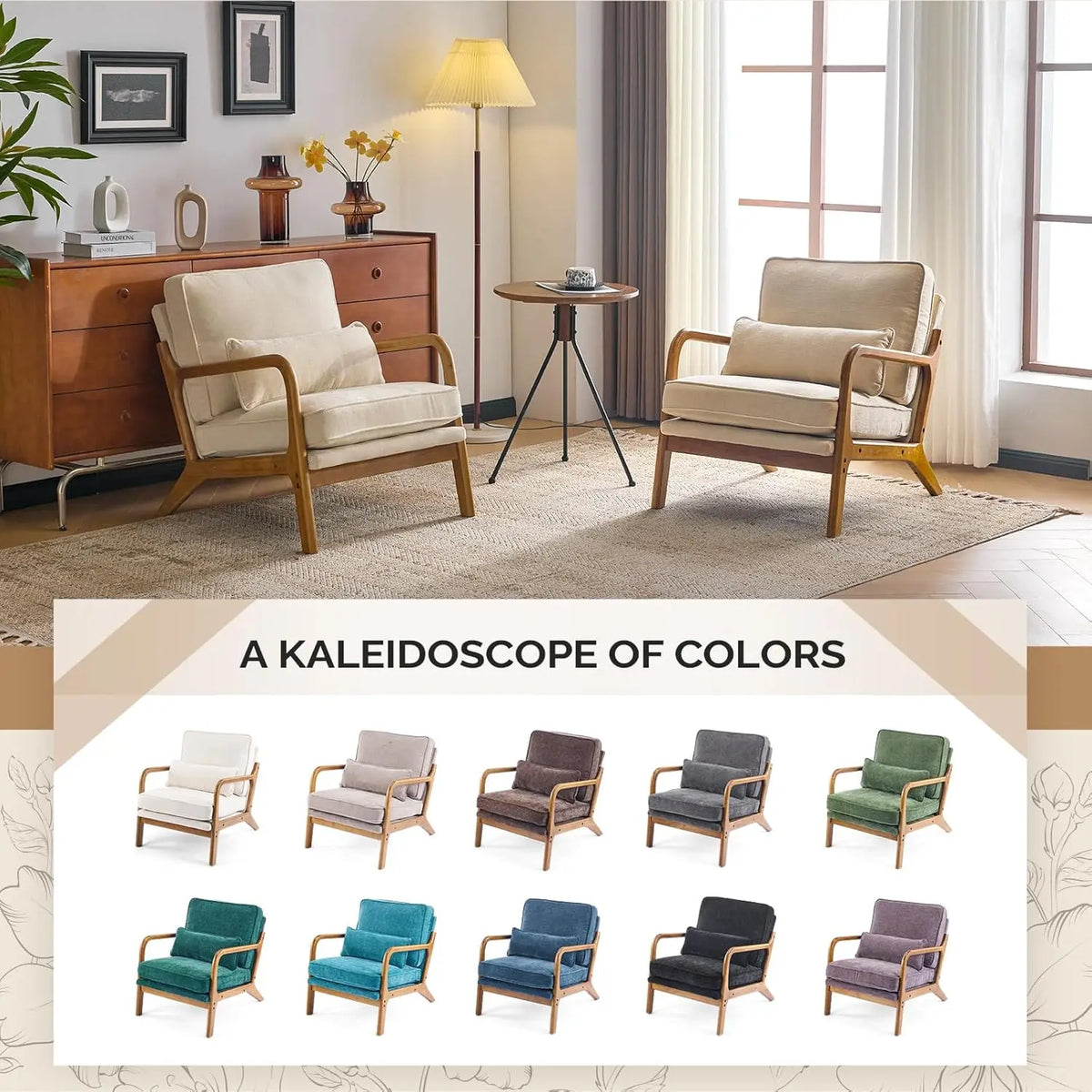 Valencia Collection | Sculptural Desert-Modern Chenille Accent Chair - detail view 12 revealing design nuance in a Mid-Century Modern living room setting.