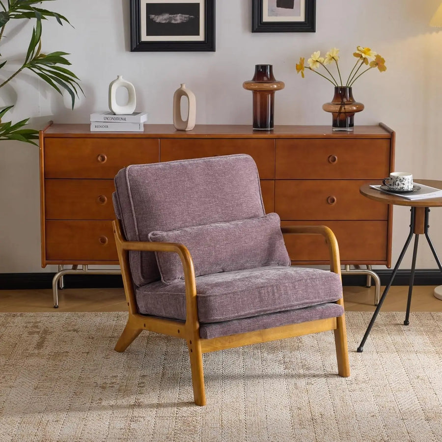 Chenille Mid-Century Modern Accent Chair with Cushion & Lumbar Pillow