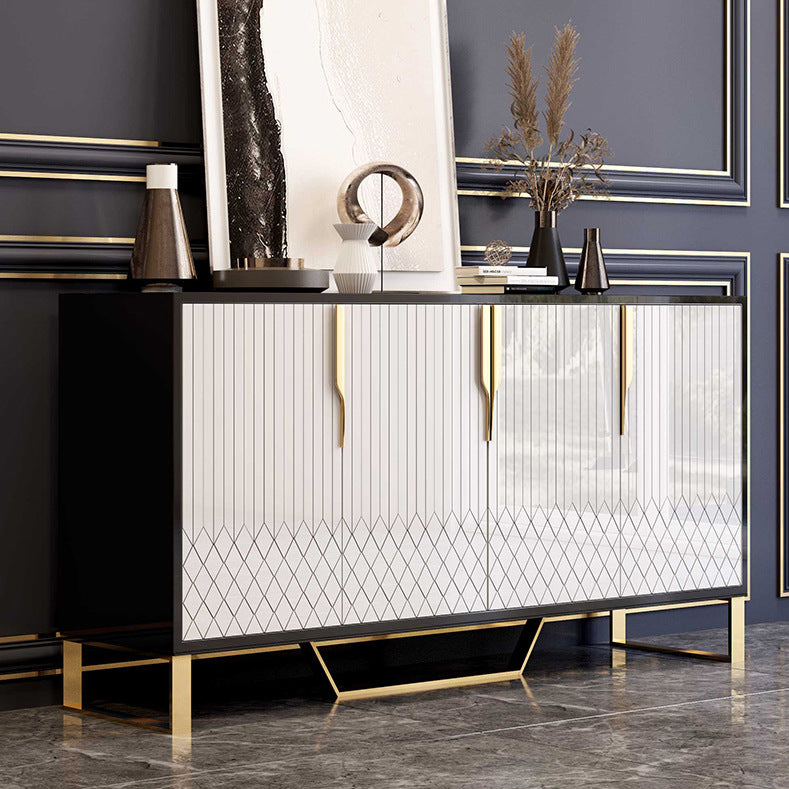 Marlowe Collection | Minimalist Brass-Accented Walnut Cabinet - presented at scale within a designed interior in a Mid-Century Modern living room setting.