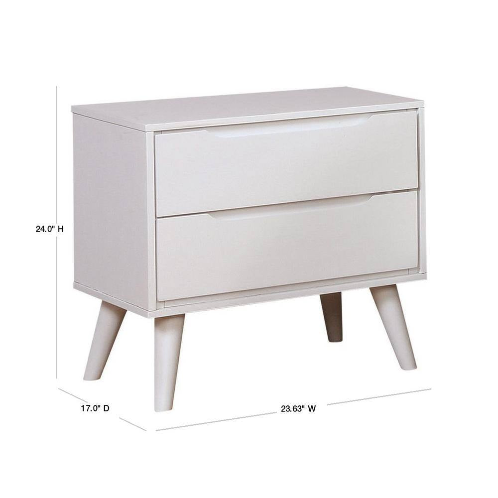Mackie 2-Drawer Mid Century Modern White Nightstand