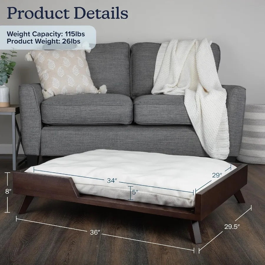 Belmont Collection | Hairpin-Legged Brass-Accented Walnut Elevated Bed - showcasing full sculptural form and curated finish in a Mid-Century Modern bedroom setting.