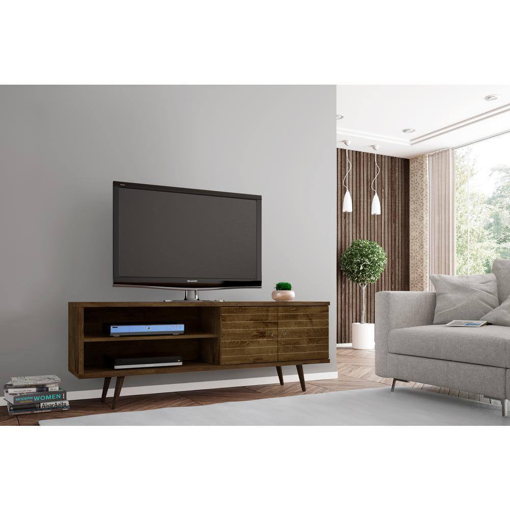 Liberty 62.99 In. Rustic Brown TV Stand Fits Tvs up to 60 In. with Storage Doors, Shelves and Cable Management