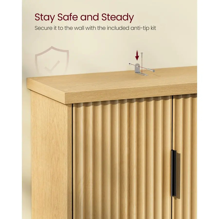 Dresden Collection | Fluted Atomic-Era Fluted Walnut Cabinet - featuring close-up joinery and artisanal finish quality in a Mid-Century Modern living room setting.
